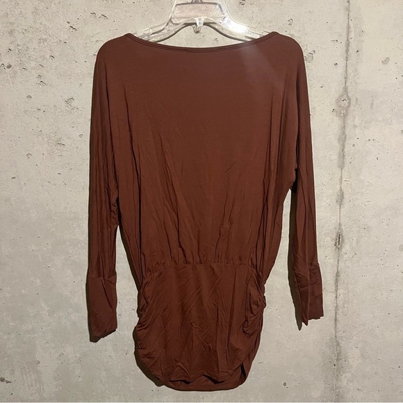 Boston Proper Top Size S Brown Ruched Blouson Elastic Waist Long Sleeves - Picture 5 of 9